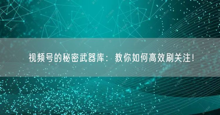 视频号的秘密武器库：教你如何高效刷关注！