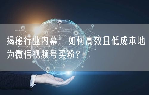 揭秘行业内幕：如何高效且低成本地为微信视频号买粉？